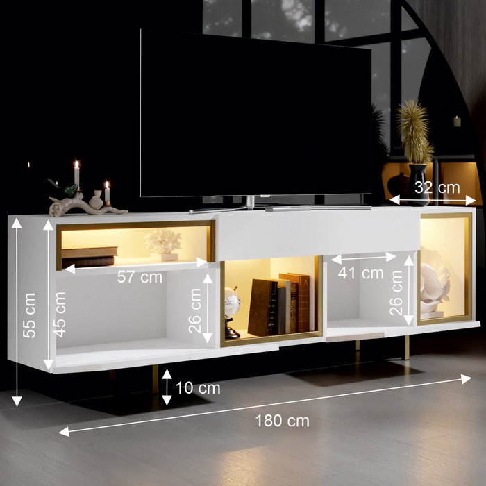 Hanah Home Soporte para TV Blanco y Dorado con Iluminación